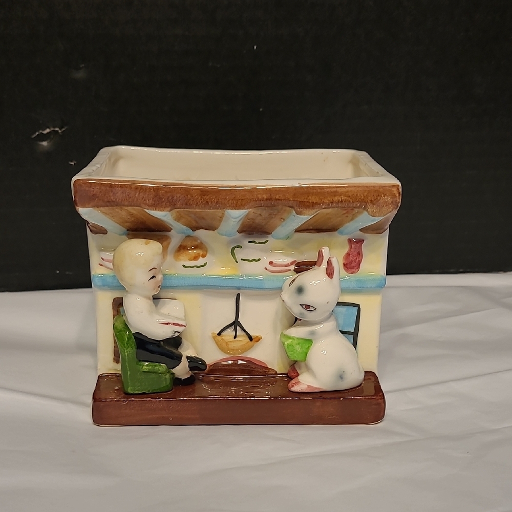 Vintage Ceramic Planter with Figures